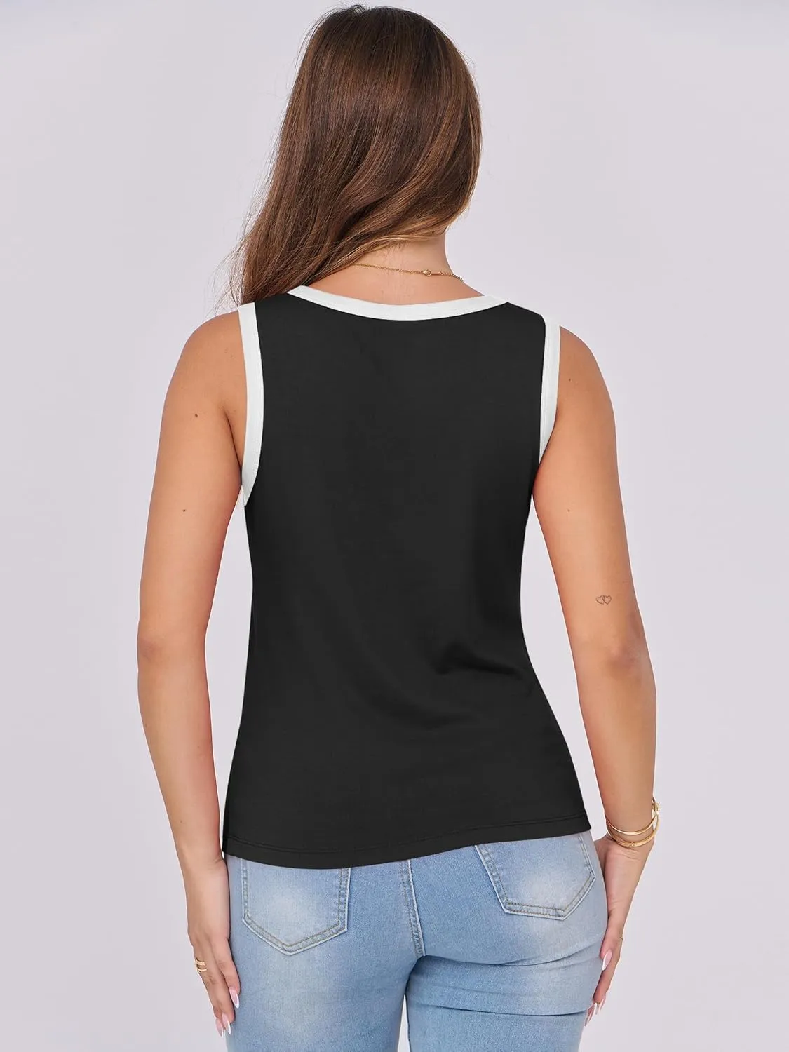 ANRABESS Tank Tops for Women 2025 Summer Casual Crew Neck Color Block Basic Sleeveless T Shirt Fashion Teen Girls Outfits