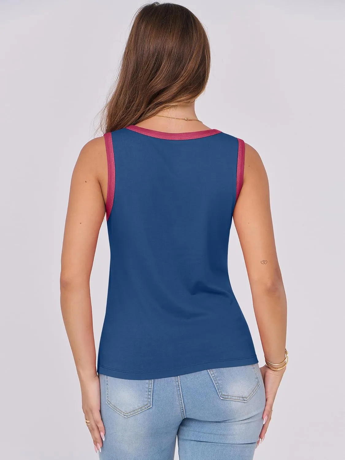 ANRABESS Tank Tops for Women 2025 Summer Casual Crew Neck Color Block Basic Sleeveless T Shirt Fashion Teen Girls Outfits