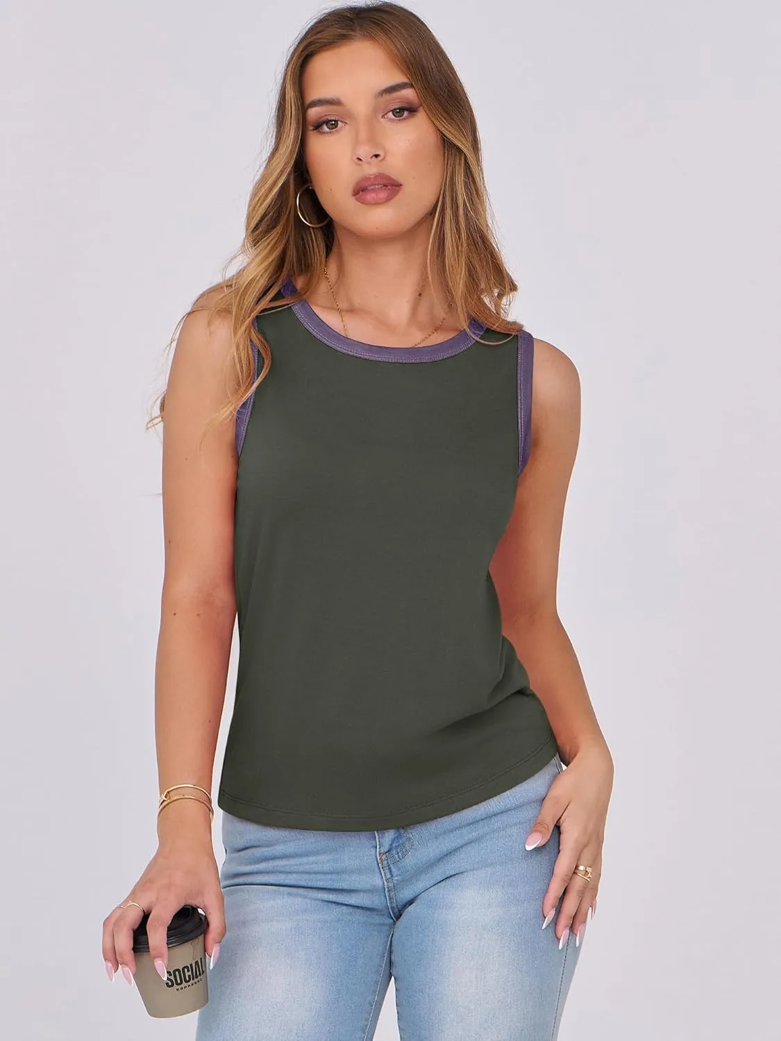 ANRABESS Tank Tops for Women 2025 Summer Casual Crew Neck Color Block Basic Sleeveless T Shirt Fashion Teen Girls Outfits