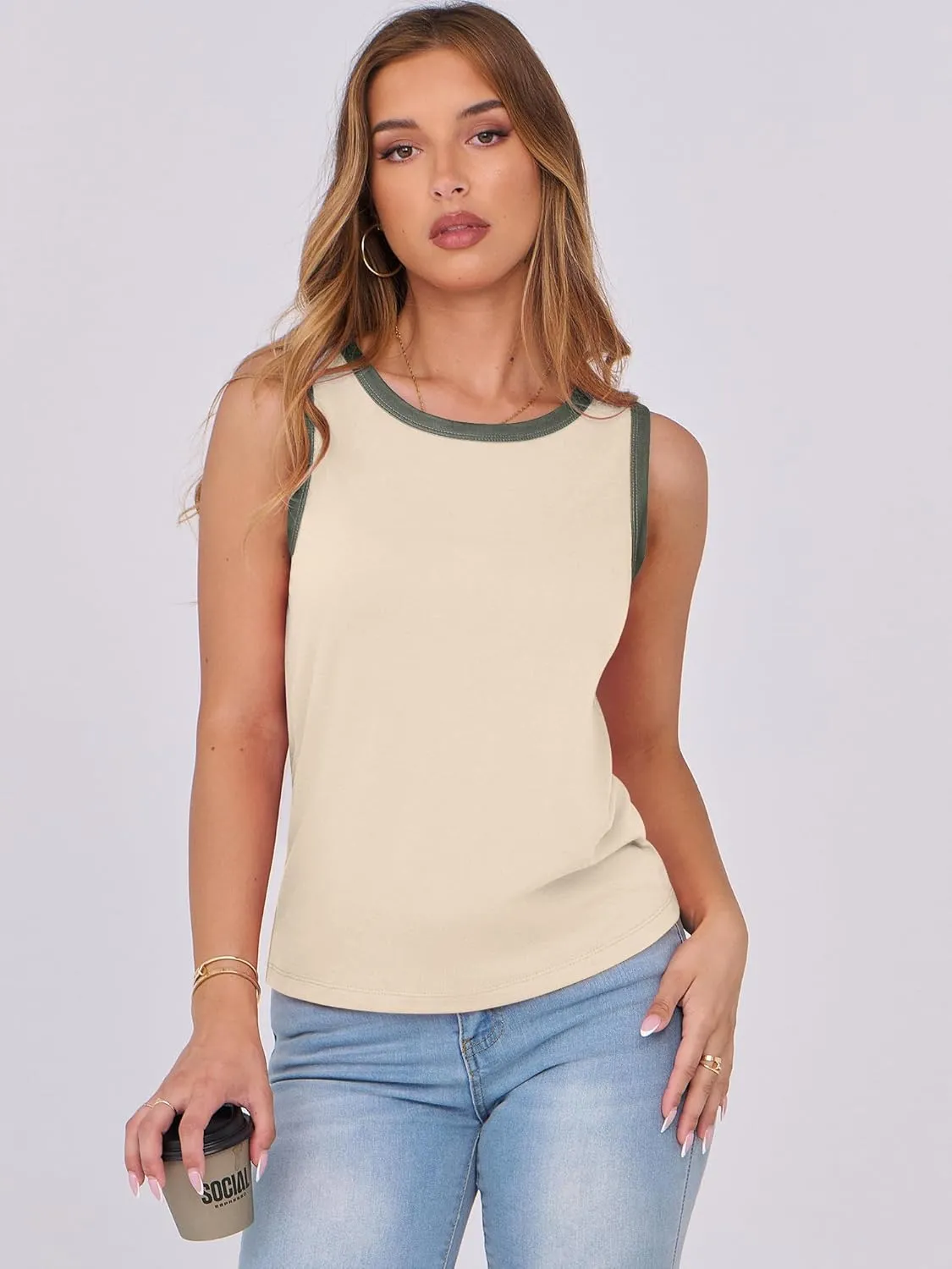 ANRABESS Tank Tops for Women 2025 Summer Casual Crew Neck Color Block Basic Sleeveless T Shirt Fashion Teen Girls Outfits