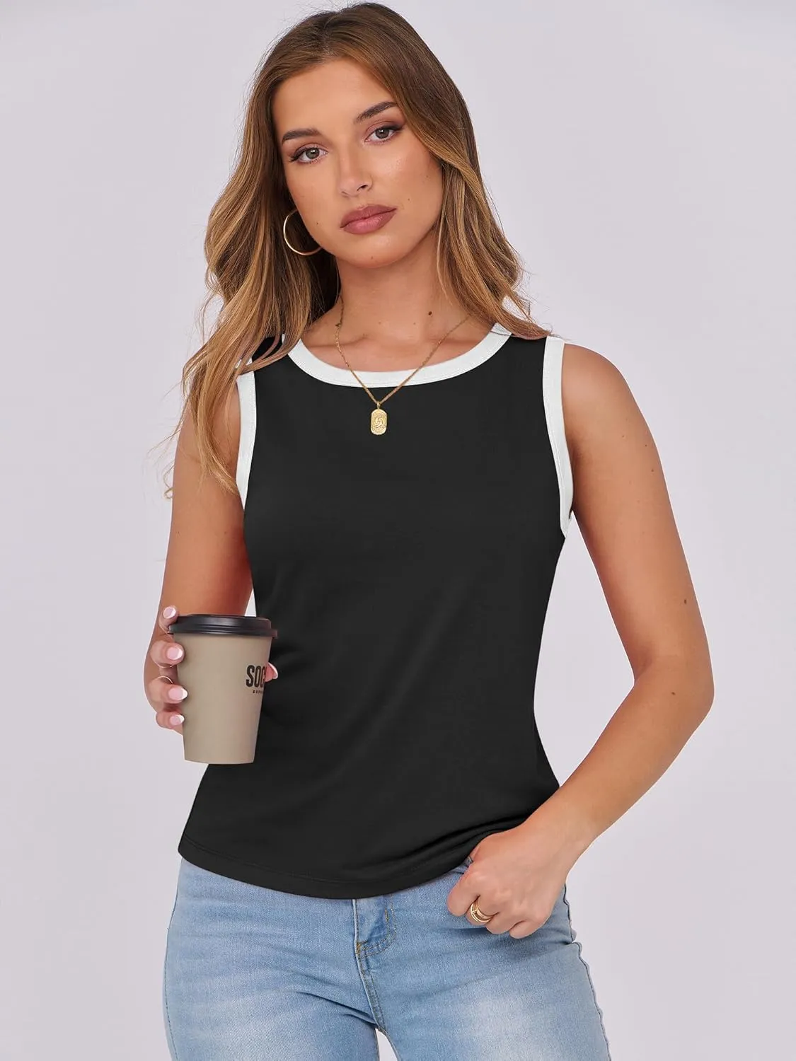 ANRABESS Tank Tops for Women 2025 Summer Casual Crew Neck Color Block Basic Sleeveless T Shirt Fashion Teen Girls Outfits