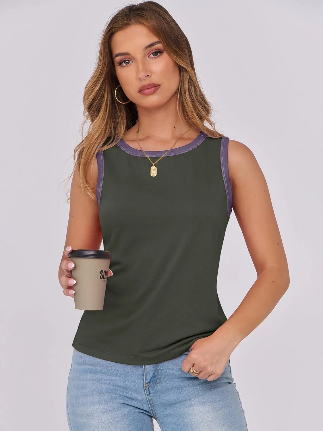 ANRABESS Tank Tops for Women 2025 Summer Casual Crew Neck Color Block Basic Sleeveless T Shirt Fashion Teen Girls Outfits