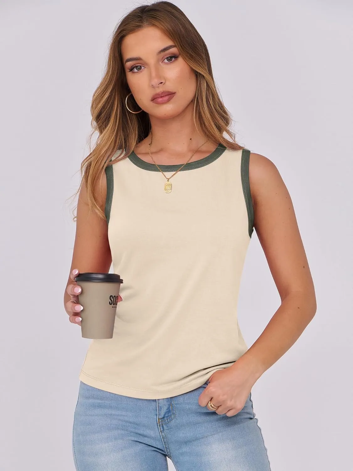 ANRABESS Tank Tops for Women 2025 Summer Casual Crew Neck Color Block Basic Sleeveless T Shirt Fashion Teen Girls Outfits