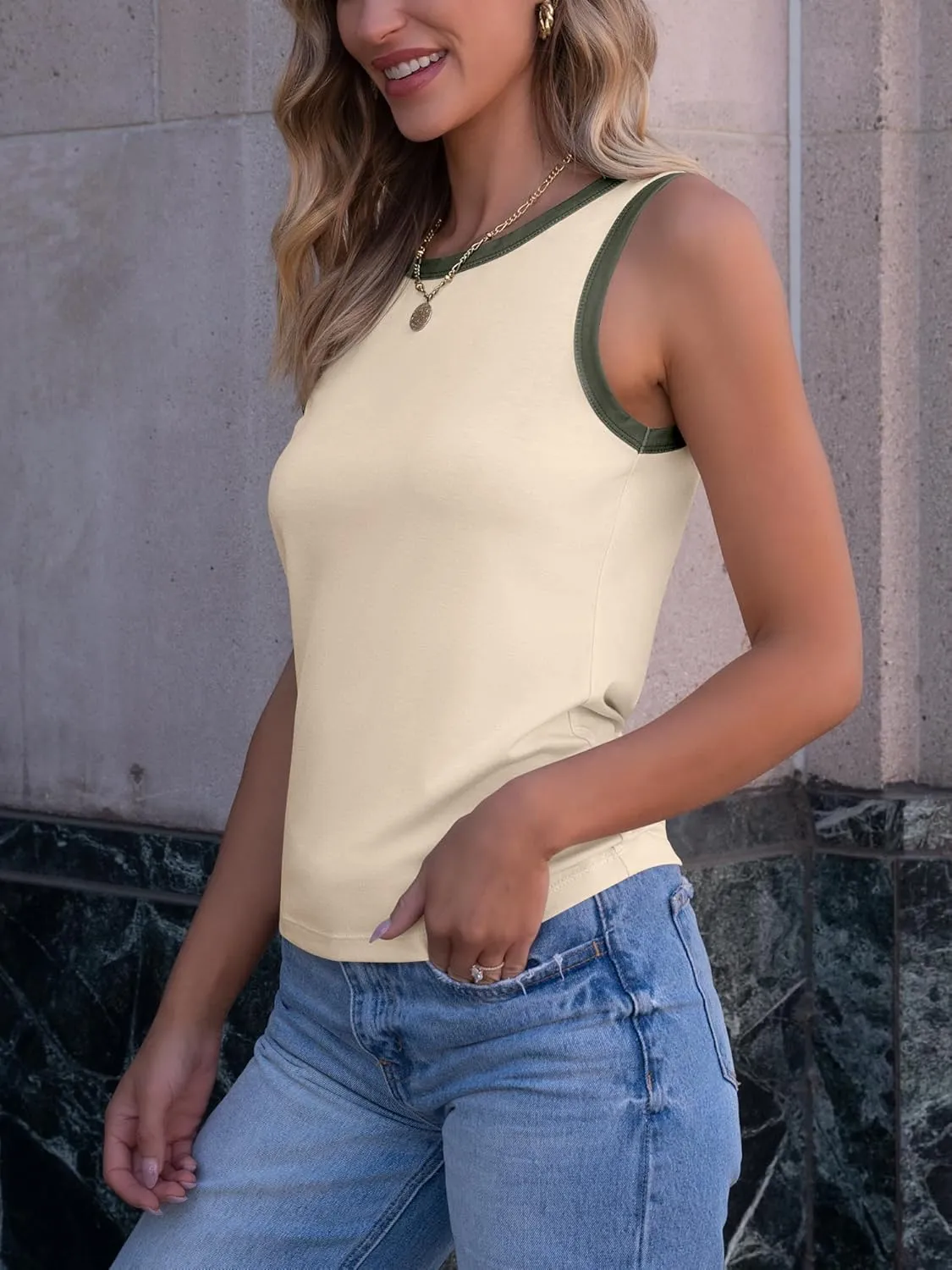 ANRABESS Tank Tops for Women 2025 Summer Casual Crew Neck Color Block Basic Sleeveless T Shirt Fashion Teen Girls Outfits