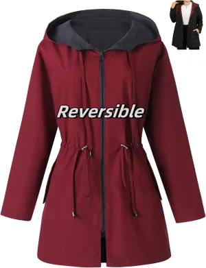 AOVDE Women's Rain Jacket Plus Size: Waterproof Raincoat Reversible Lightweight Windbreaker Jackets with Hooded