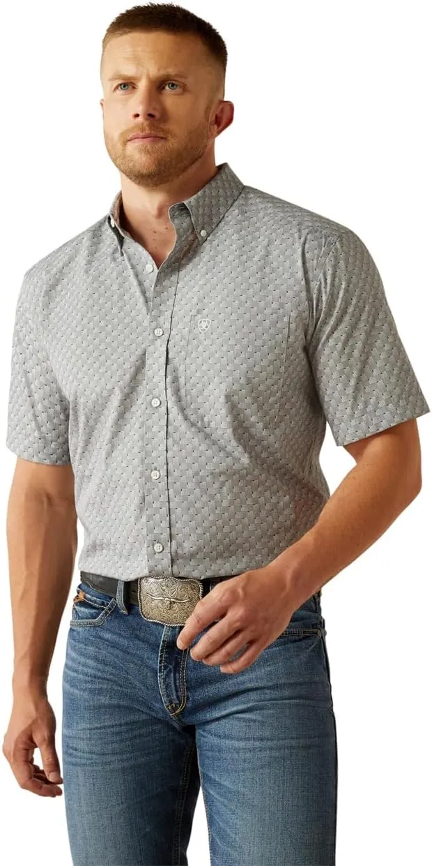 ARIAT Mens Grey Wrinkle Free Obert Short Sleeve Shirt