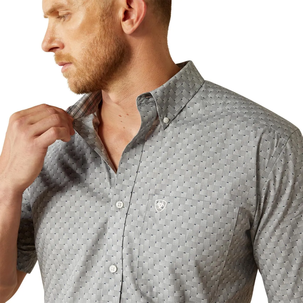 ARIAT Mens Grey Wrinkle Free Obert Short Sleeve Shirt