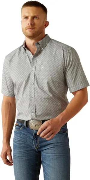 ARIAT Mens Grey Wrinkle Free Obert Short Sleeve Shirt