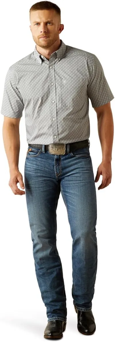 ARIAT Mens Grey Wrinkle Free Obert Short Sleeve Shirt