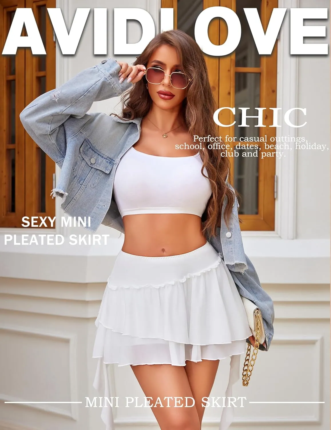 Avidlove Women's Pleated Mini Skirt Mesh Layered Ruffled Skirt Casual Ruffles Flowy Skorts S-XXL