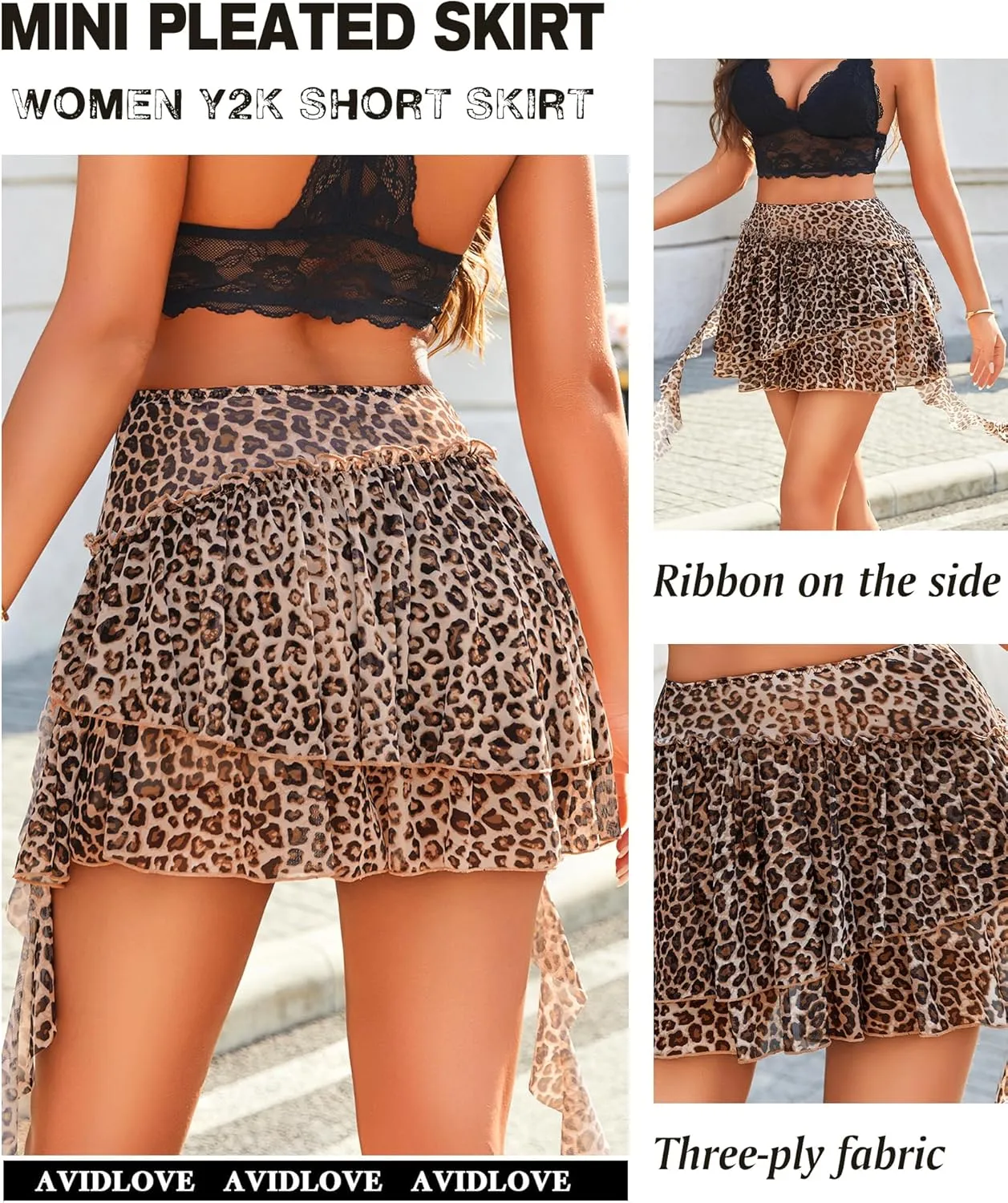 Avidlove Women's Pleated Mini Skirt Mesh Layered Ruffled Skirt Casual Ruffles Flowy Skorts S-XXL