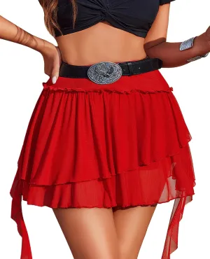 Avidlove Women's Pleated Mini Skirt Mesh Layered Ruffled Skirt Casual Ruffles Flowy Skorts S-XXL