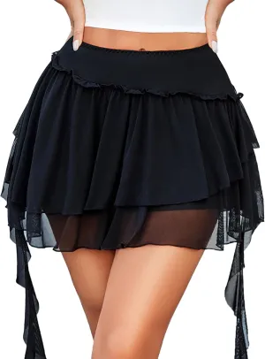 Avidlove Women's Pleated Mini Skirt Mesh Layered Ruffled Skirt Casual Ruffles Flowy Skorts S-XXL