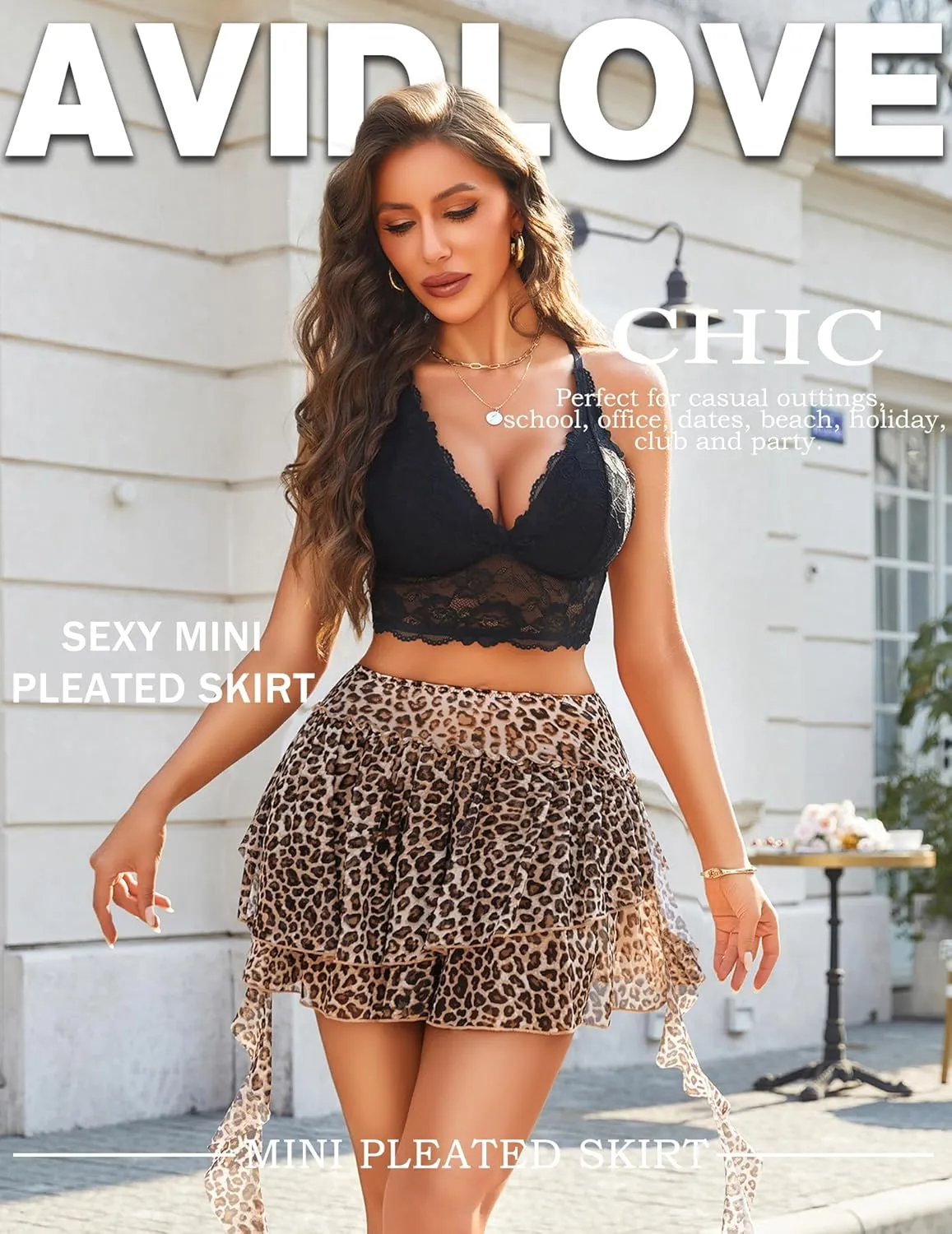 Avidlove Women's Pleated Mini Skirt Mesh Layered Ruffled Skirt Casual Ruffles Flowy Skorts S-XXL