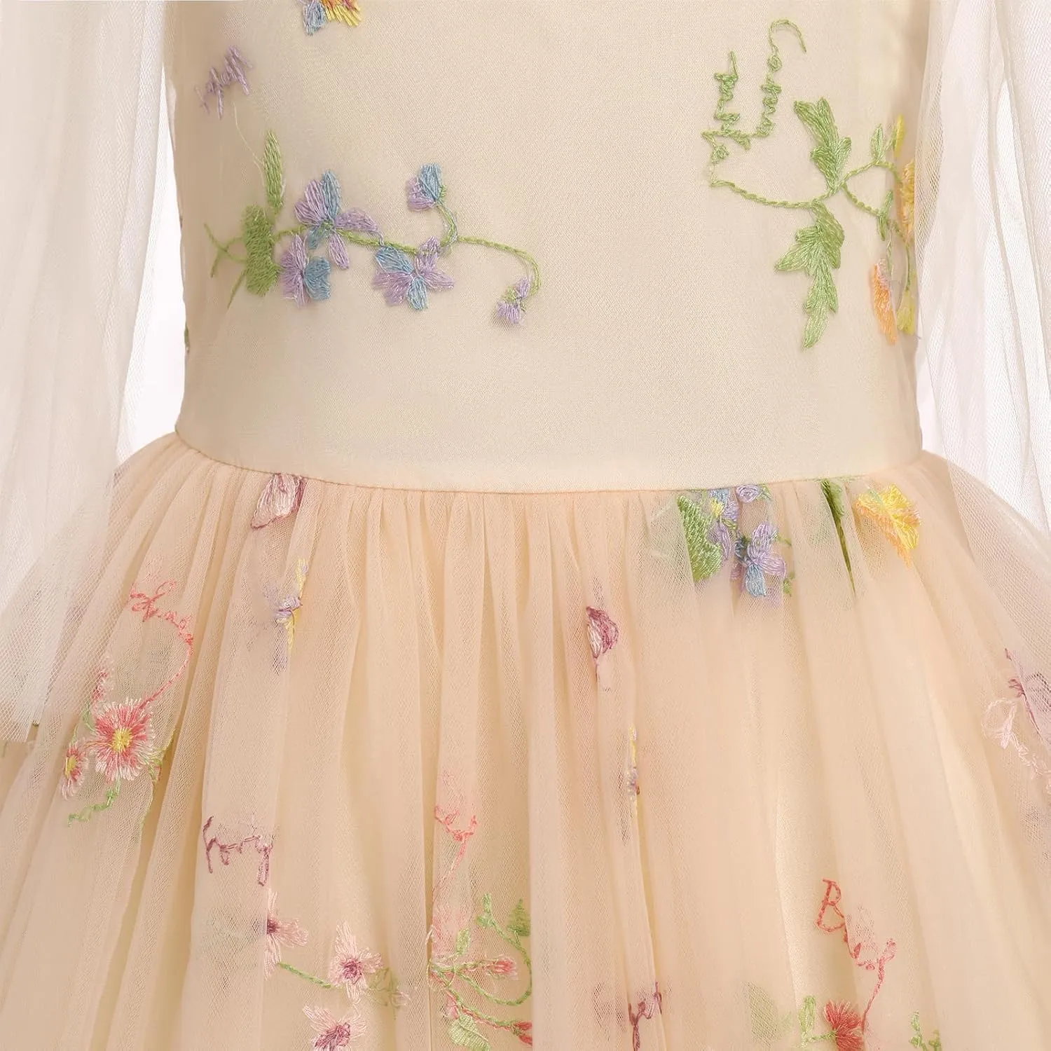 Baby Flower Girl Dress Sleeveless Spaghetti Straps Floral Embroidered Princess Dress Toddler Birthday Party Fairy Tulle Dress