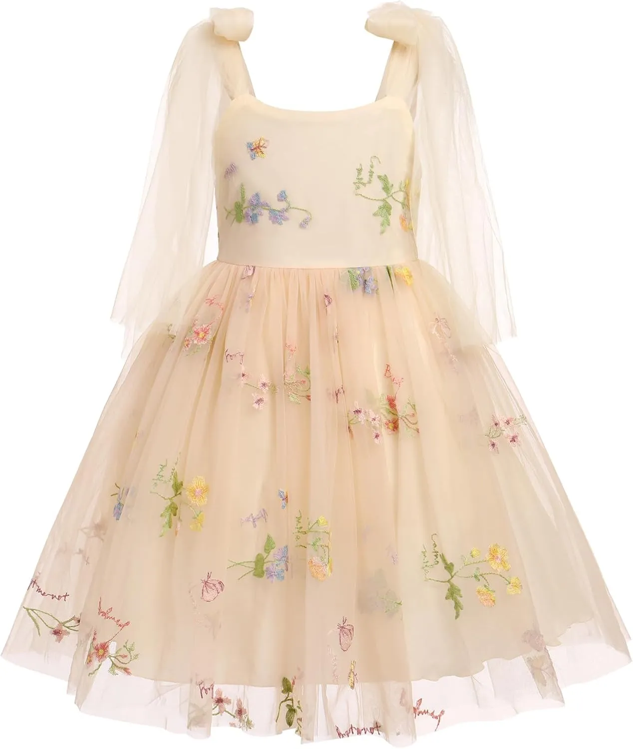Baby Flower Girl Dress Sleeveless Spaghetti Straps Floral Embroidered Princess Dress Toddler Birthday Party Fairy Tulle Dress