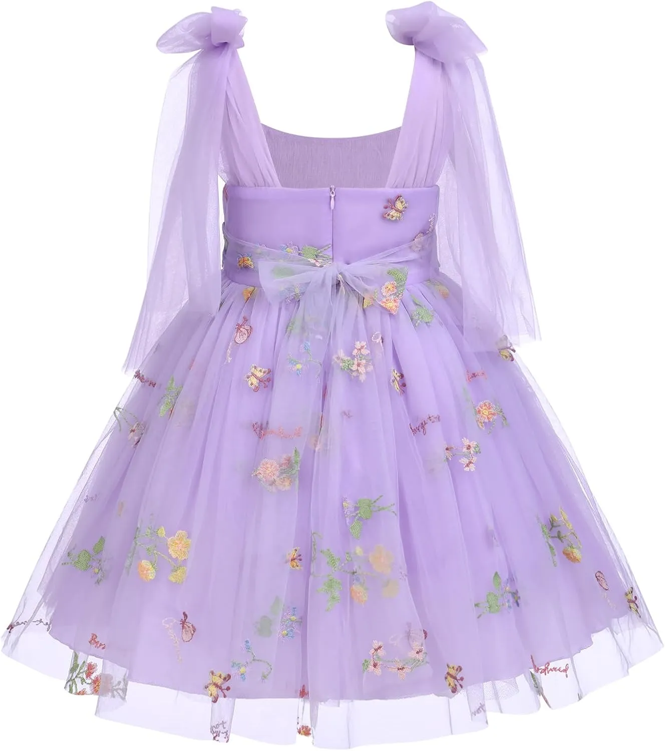 Baby Flower Girl Dress Sleeveless Spaghetti Straps Floral Embroidered Princess Dress Toddler Birthday Party Fairy Tulle Dress