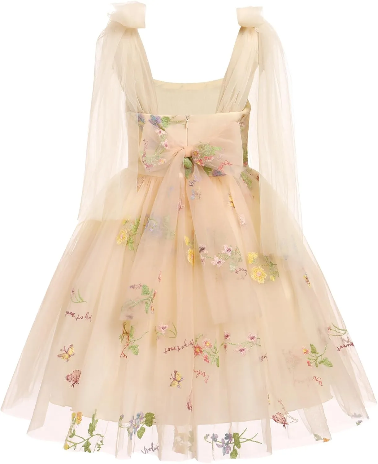 Baby Flower Girl Dress Sleeveless Spaghetti Straps Floral Embroidered Princess Dress Toddler Birthday Party Fairy Tulle Dress