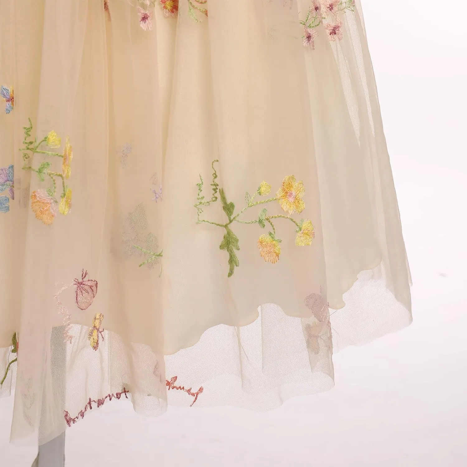 Baby Flower Girl Dress Sleeveless Spaghetti Straps Floral Embroidered Princess Dress Toddler Birthday Party Fairy Tulle Dress