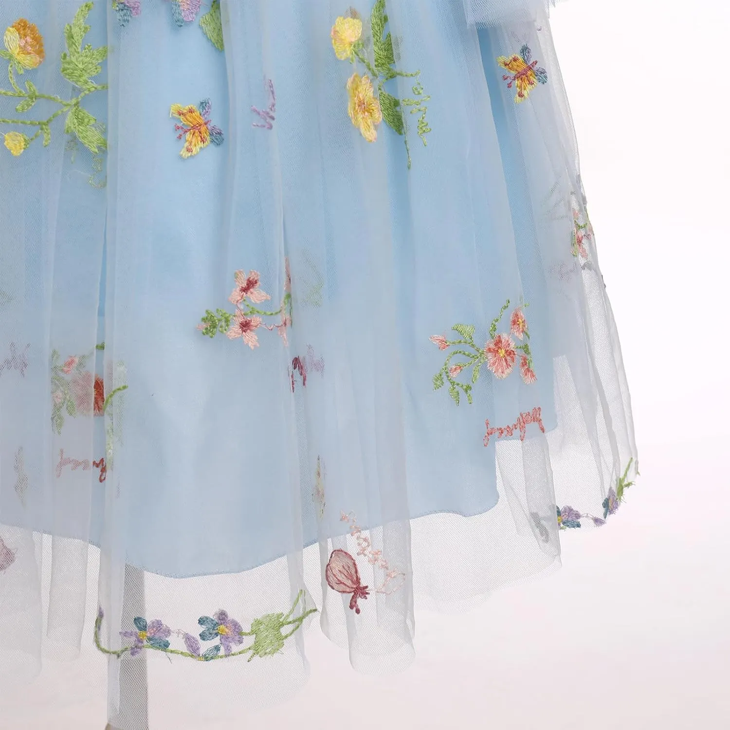 Baby Flower Girl Dress Sleeveless Spaghetti Straps Floral Embroidered Princess Dress Toddler Birthday Party Fairy Tulle Dress