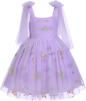 Baby Flower Girl Dress Sleeveless Spaghetti Straps Floral Embroidered Princess Dress Toddler Birthday Party Fairy Tulle Dress