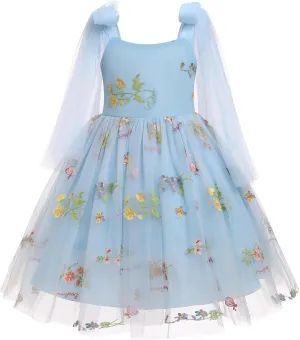 Baby Flower Girl Dress Sleeveless Spaghetti Straps Floral Embroidered Princess Dress Toddler Birthday Party Fairy Tulle Dress