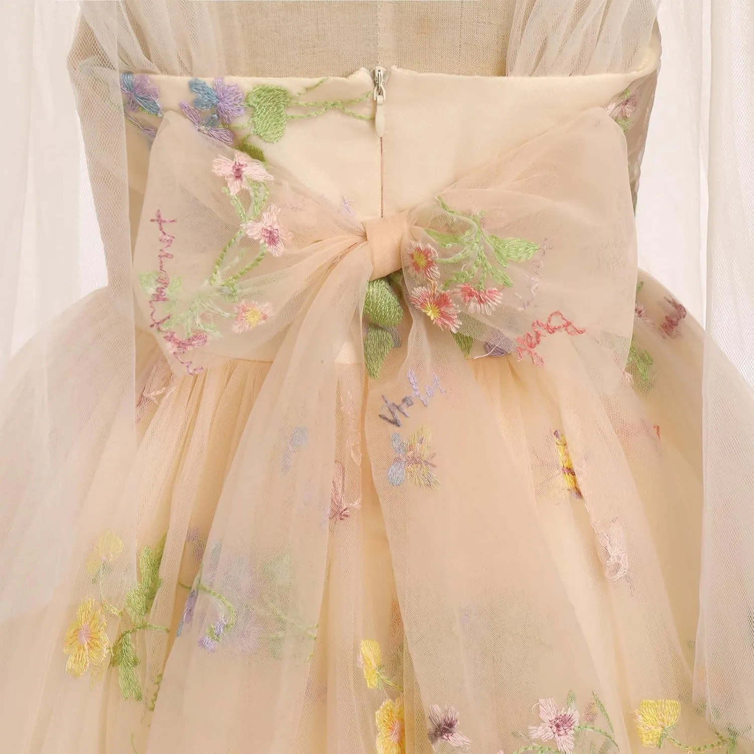 Baby Flower Girl Dress Sleeveless Spaghetti Straps Floral Embroidered Princess Dress Toddler Birthday Party Fairy Tulle Dress