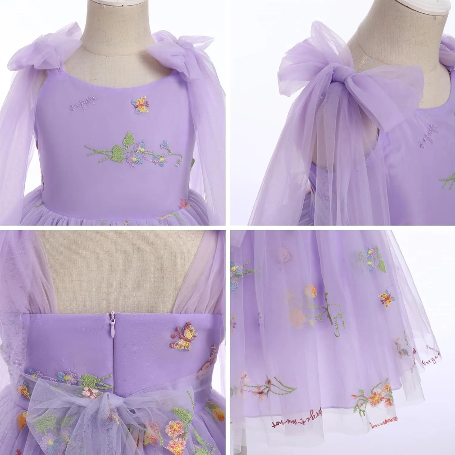 Baby Flower Girl Dress Sleeveless Spaghetti Straps Floral Embroidered Princess Dress Toddler Birthday Party Fairy Tulle Dress