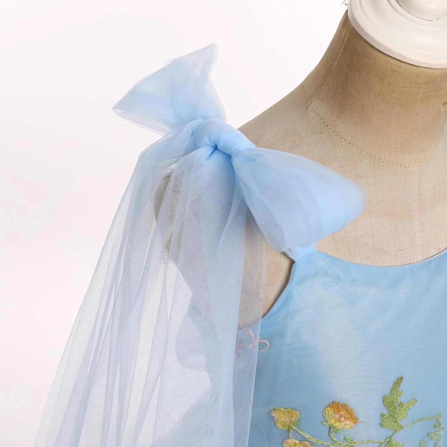 Baby Flower Girl Dress Sleeveless Spaghetti Straps Floral Embroidered Princess Dress Toddler Birthday Party Fairy Tulle Dress