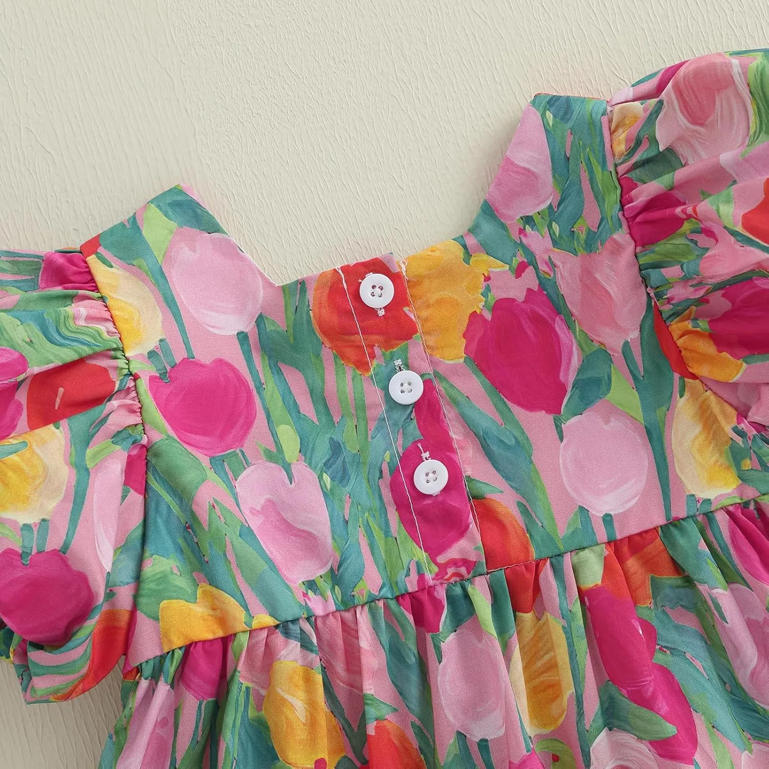Baby Toddler Girl Dress Short Sleeves Flower Bubble Tulle Sundress Summer Casual Princess Dress