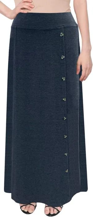 Baby'O Women's Stretch Cotton Knit Faux Button Front Maxi A-Line Skirt