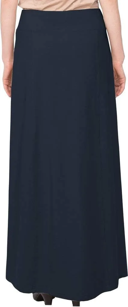 Baby'O Women's Stretch Cotton Knit Faux Button Front Maxi A-Line Skirt