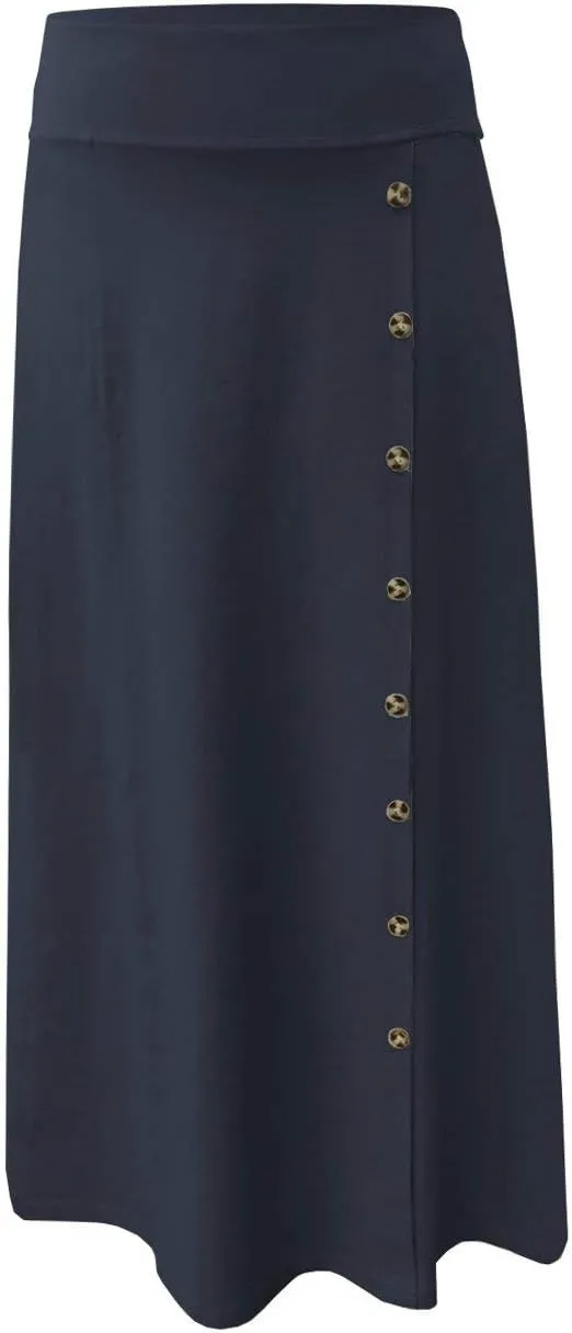 Baby'O Women's Stretch Cotton Knit Faux Button Front Maxi A-Line Skirt