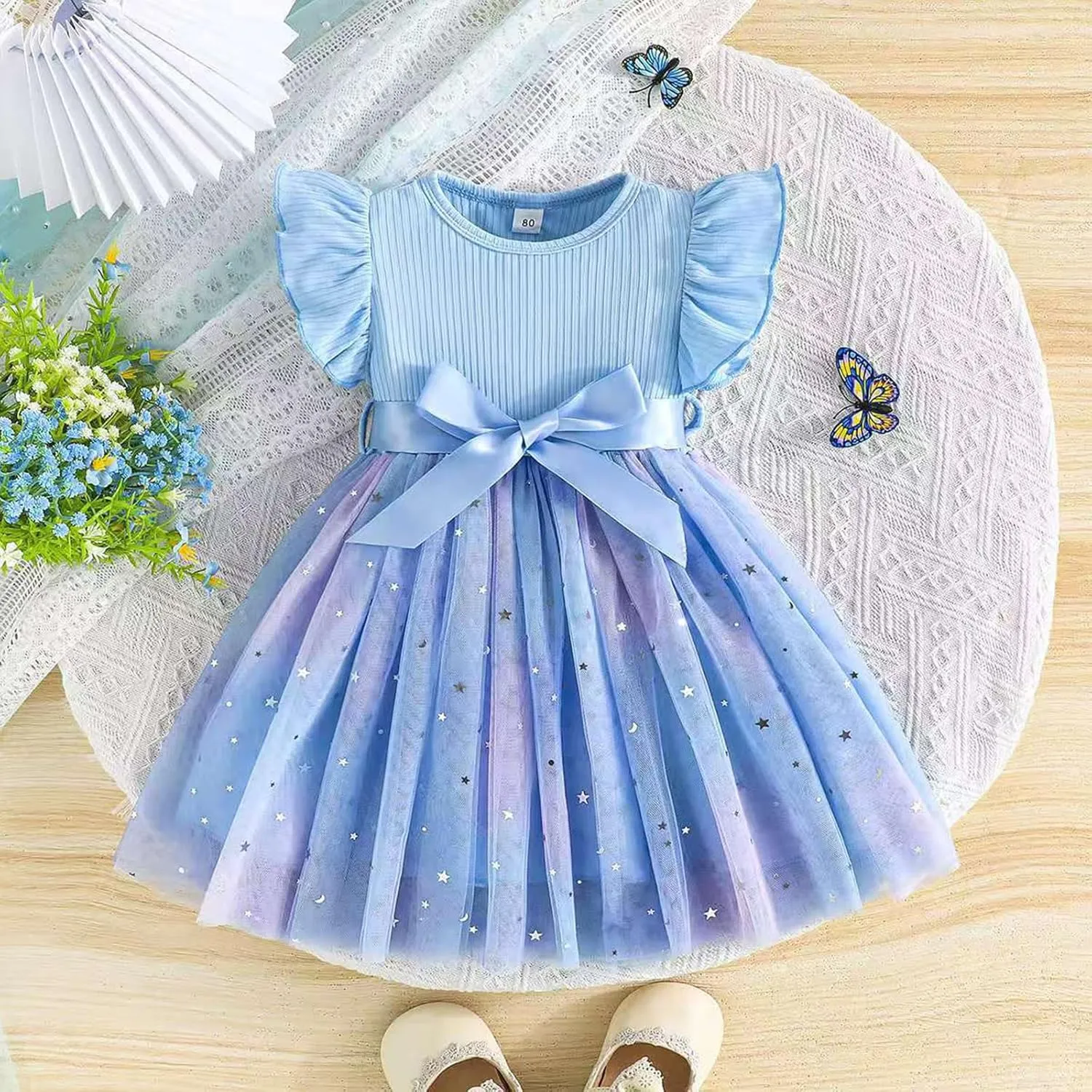 Balatele Toddler Baby Girl Tulle Dress Summer Sleeveless Embroidery Sequin Princess Birthday Party Tutu Dress