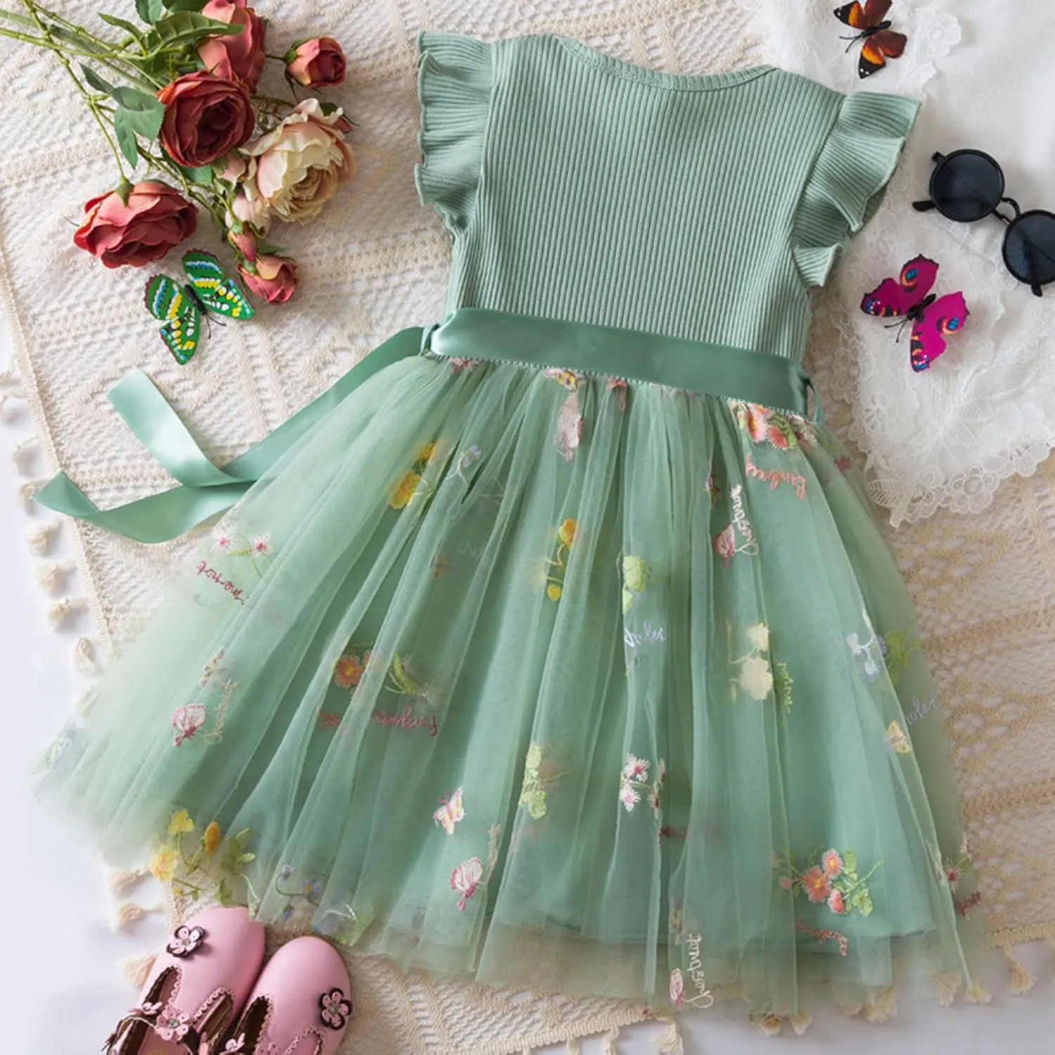 Balatele Toddler Baby Girl Tulle Dress Summer Sleeveless Embroidery Sequin Princess Birthday Party Tutu Dress