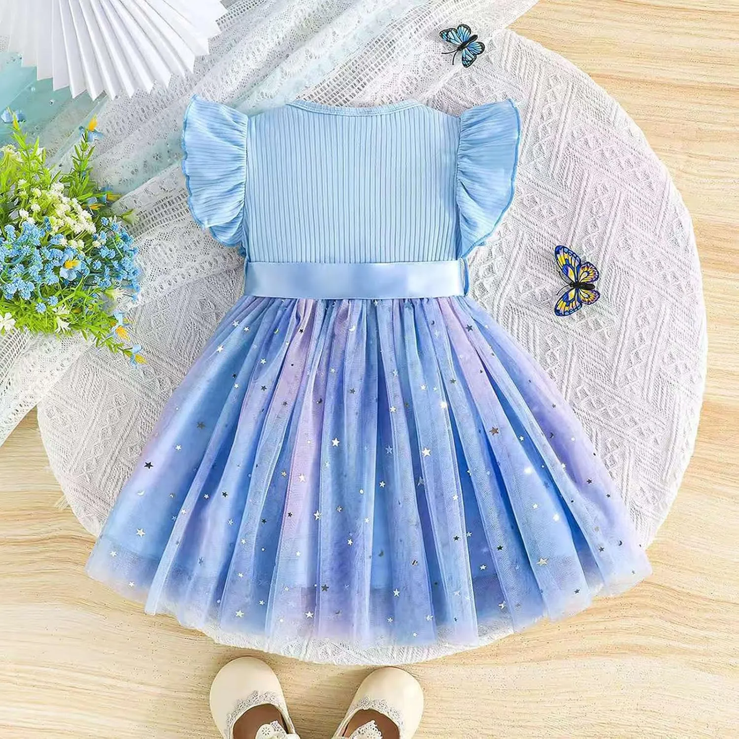 Balatele Toddler Baby Girl Tulle Dress Summer Sleeveless Embroidery Sequin Princess Birthday Party Tutu Dress