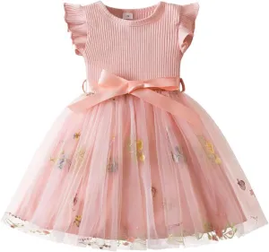 Balatele Toddler Baby Girl Tulle Dress Summer Sleeveless Embroidery Sequin Princess Birthday Party Tutu Dress