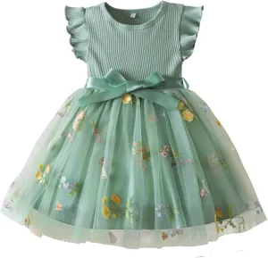 Balatele Toddler Baby Girl Tulle Dress Summer Sleeveless Embroidery Sequin Princess Birthday Party Tutu Dress