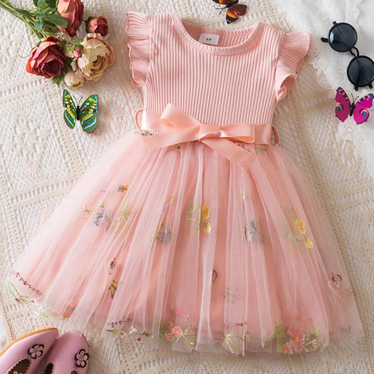 Balatele Toddler Baby Girl Tulle Dress Summer Sleeveless Embroidery Sequin Princess Birthday Party Tutu Dress
