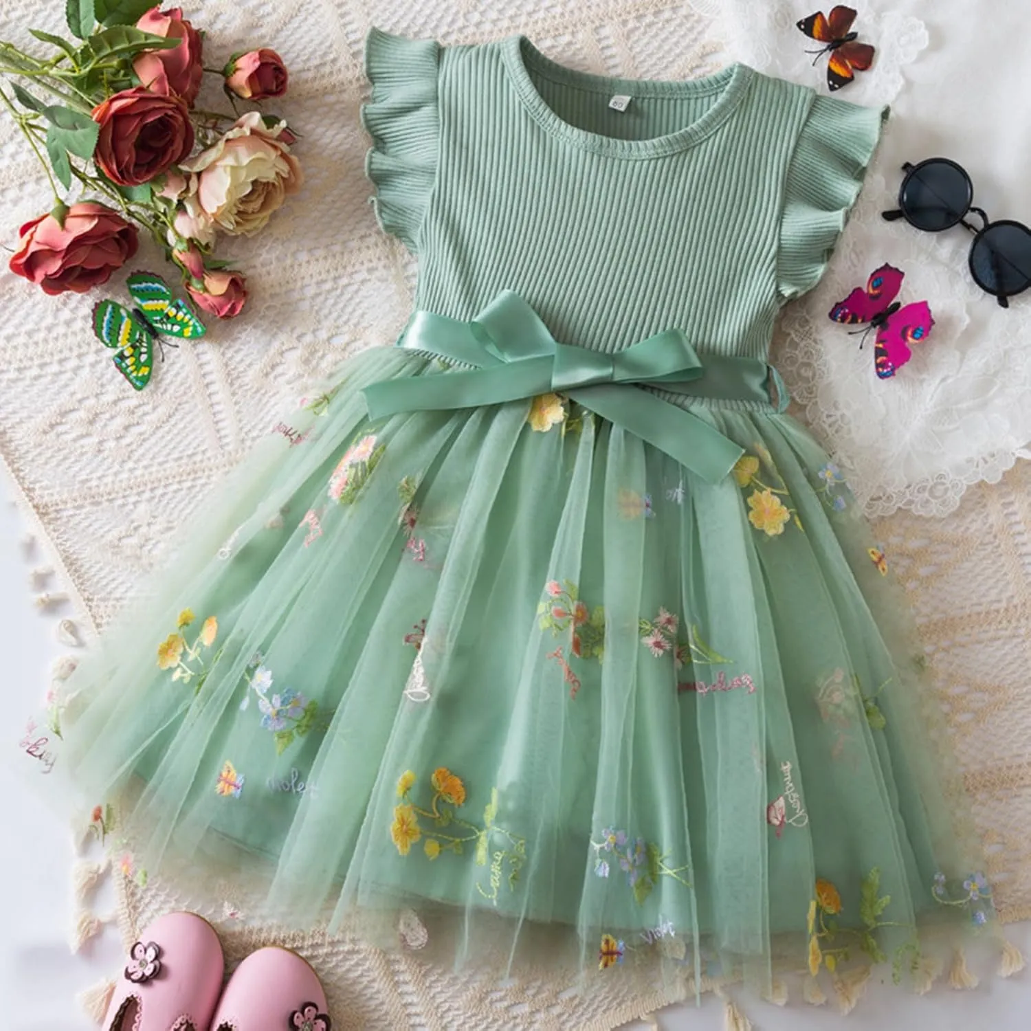 Balatele Toddler Baby Girl Tulle Dress Summer Sleeveless Embroidery Sequin Princess Birthday Party Tutu Dress