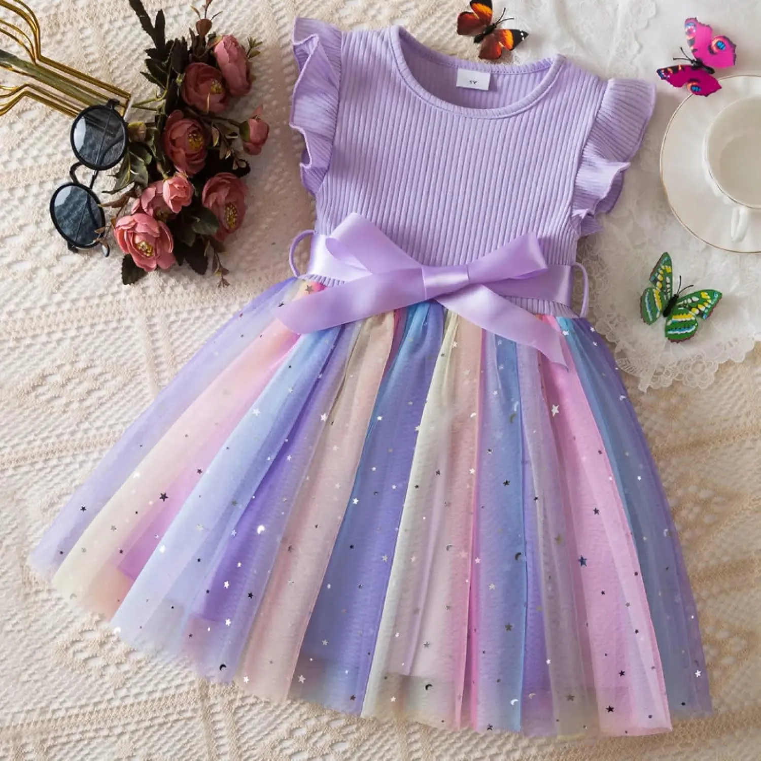 Balatele Toddler Baby Girl Tulle Dress Summer Sleeveless Embroidery Sequin Princess Birthday Party Tutu Dress