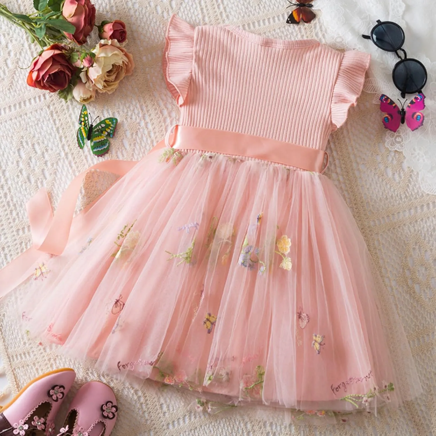 Balatele Toddler Baby Girl Tulle Dress Summer Sleeveless Embroidery Sequin Princess Birthday Party Tutu Dress