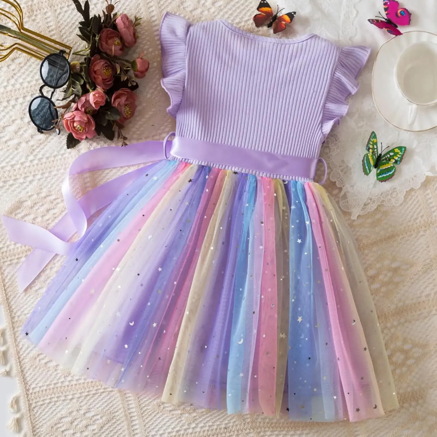 Balatele Toddler Baby Girl Tulle Dress Summer Sleeveless Embroidery Sequin Princess Birthday Party Tutu Dress