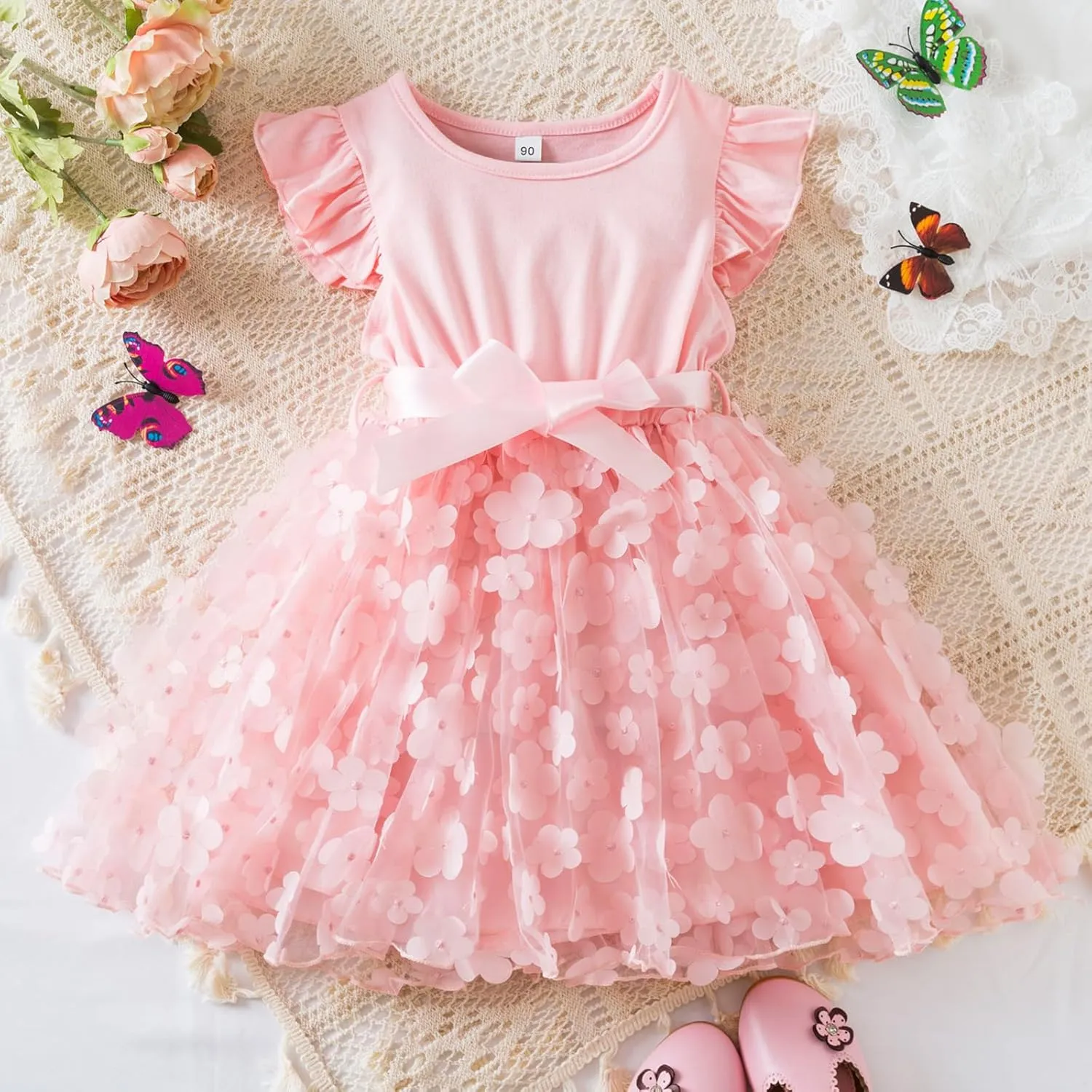 Balatele Toddler Baby Girl Tulle Dress Summer Sleeveless Embroidery Sequin Princess Birthday Party Tutu Dress