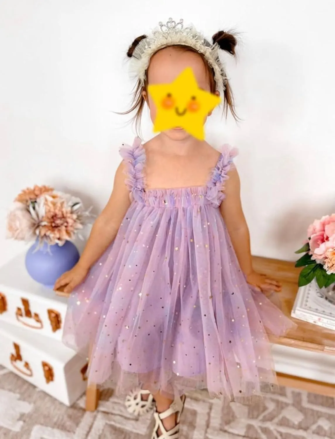 Balatele Toddler Baby Girl Tulle Dress Summer Sleeveless Embroidery Sequin Princess Birthday Party Tutu Dress