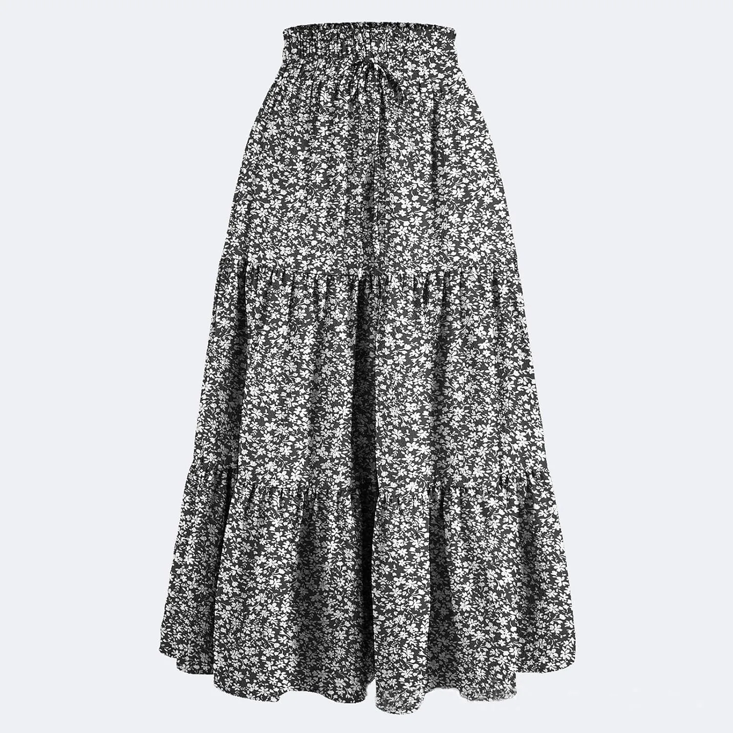 BAXLIMEK Midi Skirts for Women,2025 Spring Summer Trendy Ruffle Tiered A-Line Boho Skirts,Elastic Waist Flowy Beach Dress