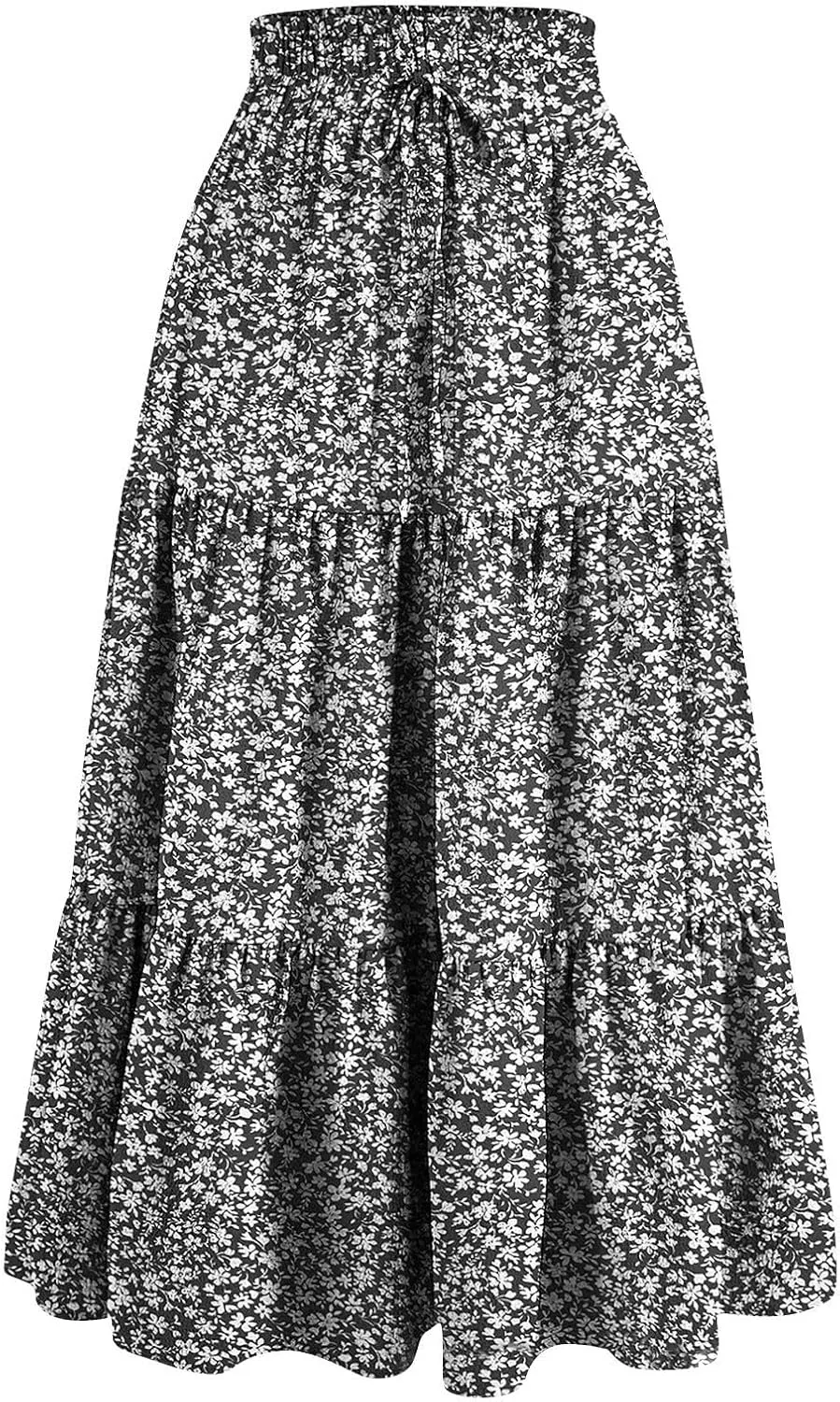 BAXLIMEK Midi Skirts for Women,2025 Spring Summer Trendy Ruffle Tiered A-Line Boho Skirts,Elastic Waist Flowy Beach Dress