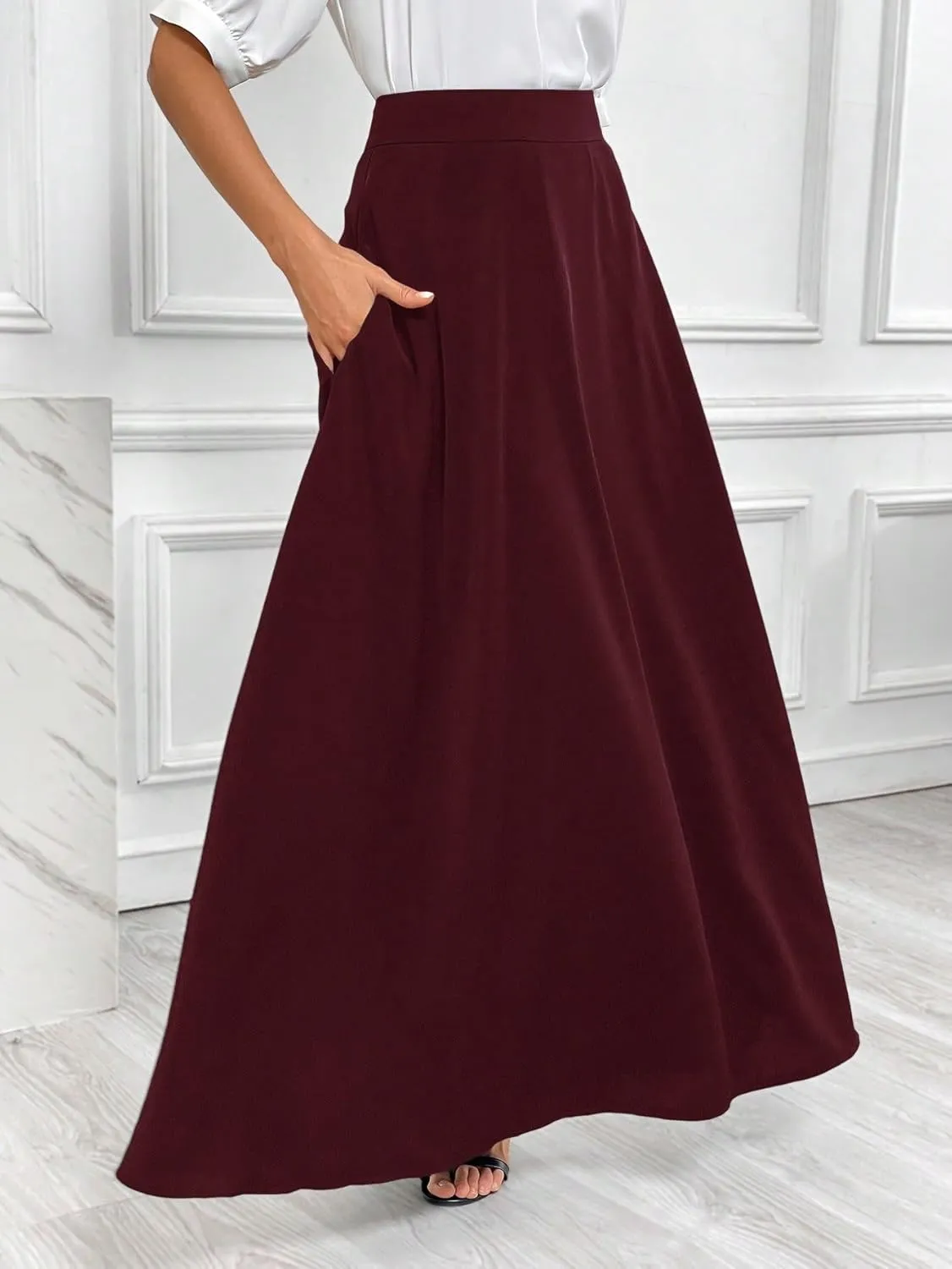 Beach Causal Women's Skirt Women Solid Color High Waist A-Line Skirt Casual