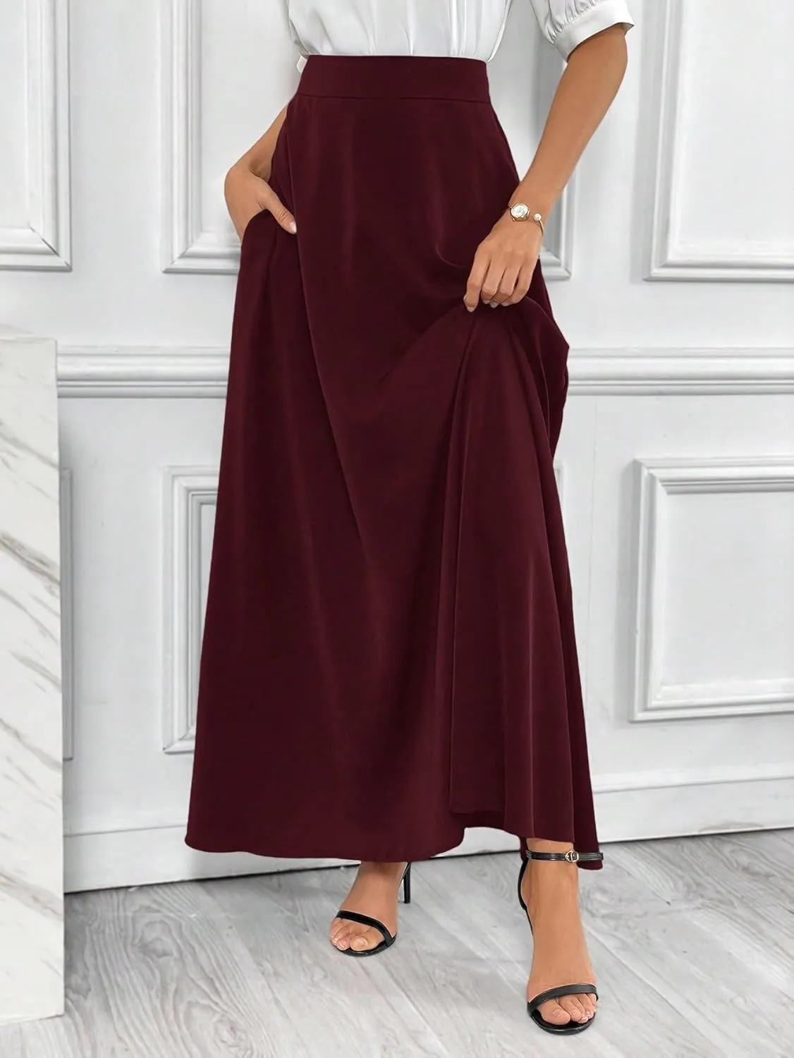 Beach Causal Women's Skirt Women Solid Color High Waist A-Line Skirt Casual