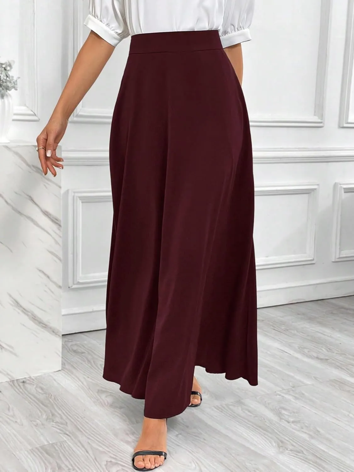 Beach Causal Women's Skirt Women Solid Color High Waist A-Line Skirt Casual